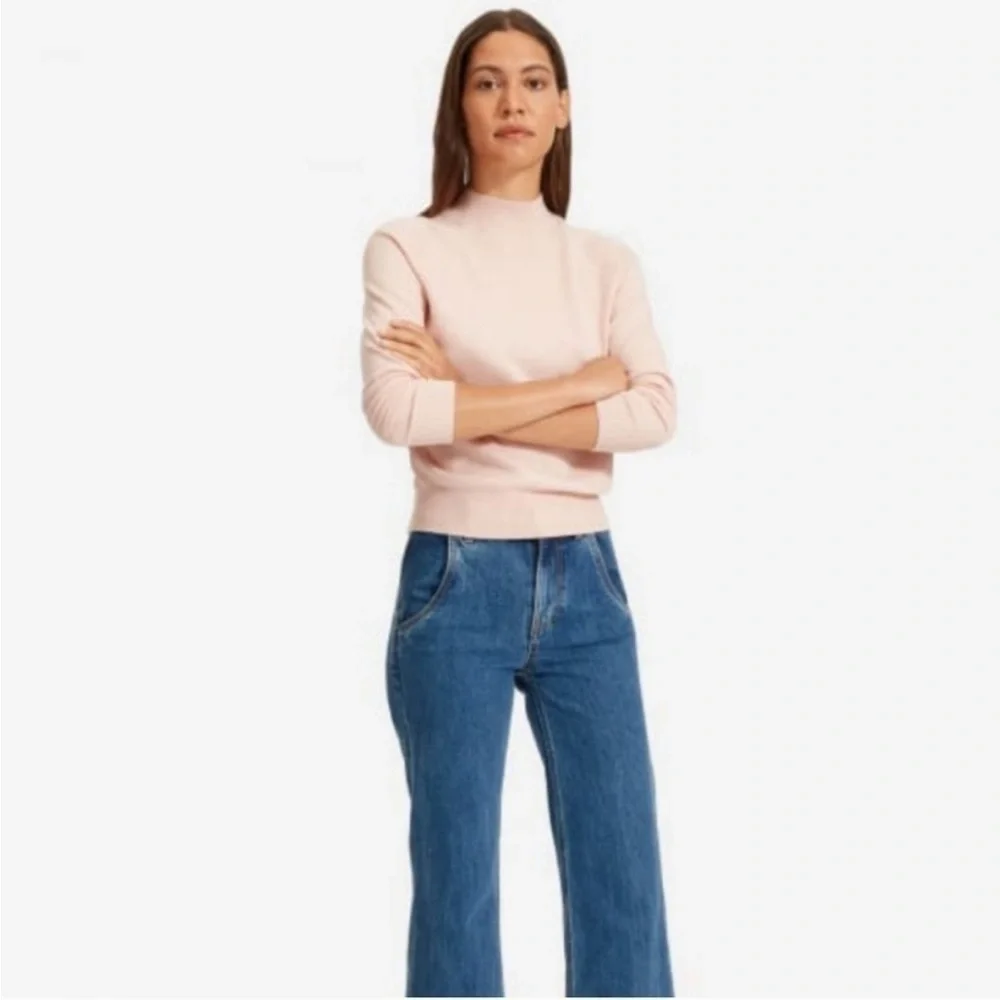 EVERLANE 100% Cashmere Mock Neck Cozy Lightweight Ribbed Fall Winter Sweater